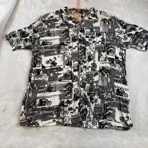 Panama Jack Mens XL Motorcycle Club Rayon Button Down Shirt Gray Biker Hawaii